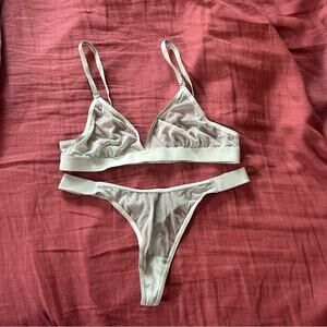 Understance Mac‎ Wireless Unlined Mesh Bralette High-Cut Thong Set Basil Green L
